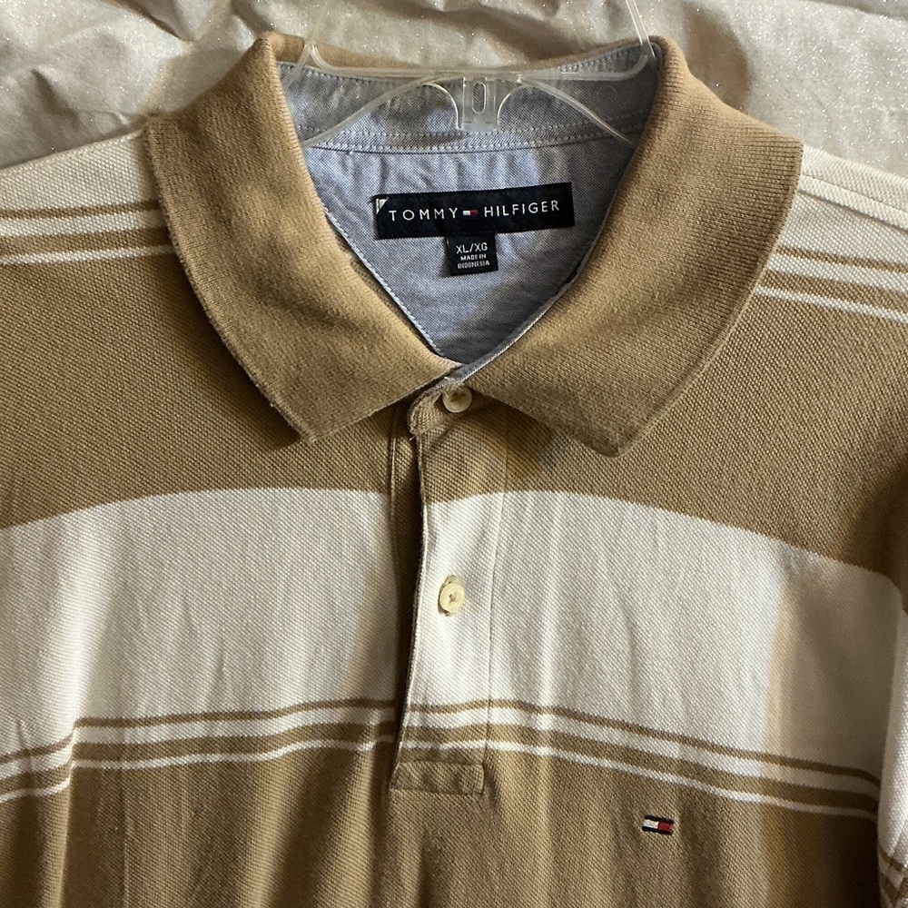 Tommy Hilfiger Men's Brown and White Polo Shirt